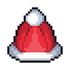 Fototapeta premium this christmas hat icon in pixel art with simple color and white background ,this item good for presentations, stickers, icons, t shirt design,game asset,logo and your project.
