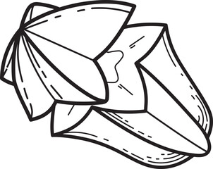 Stylized Botanical Bloom Line Art. Abstract flower bud or seed pod outline illustration in black and white, minimalist design.