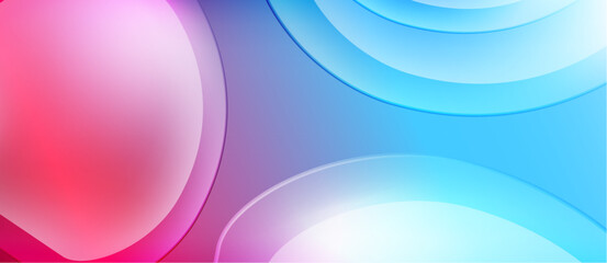 Abstract background features overlapping circles. Pink, blue hues create soft gradients, smooth transitions. Modern design, simple composition.