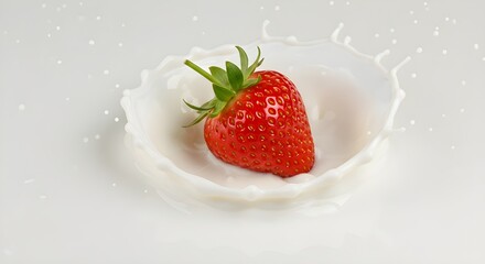 strawberry falling into milk