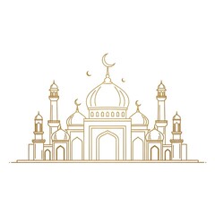 Obraz premium Elegant golden line art illustration of a majestic mosque, symbolizing Islamic culture and spiritual heritage, perfect for religious celebrations and design projects