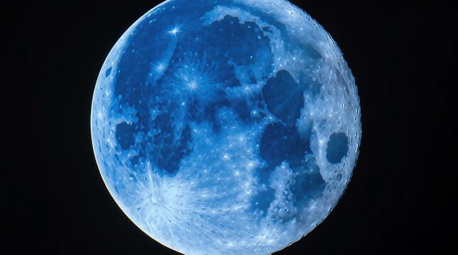 A stunning blue moon in a dark sky.