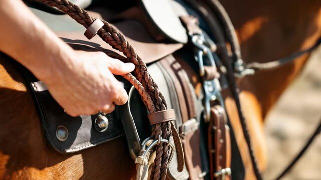 Close detail of glove and rigging at the chutes just before intense bull riding bursts out Video 4K UHD 60fps