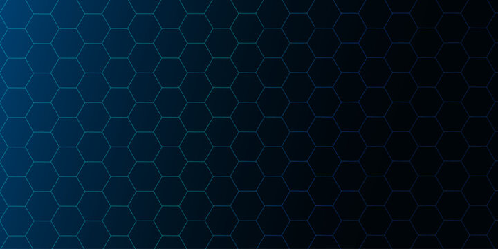 Modern tech background with abstract blue hexagon design. Geometric vector banner for medical, tech, bio, science.