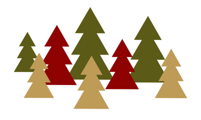 Fir trees, spruce, firtree row. Forest decoration in modern flat style, abstract festive seasonal graphic ornament, traditional christmas design. Vector illustration isolated on white background.