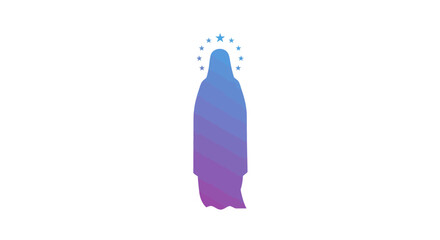 Silhouette of Virgin Mary with Halo in Gradient Blue and Purple.