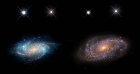 Collection of stars and galaxies isolated on black background.. Elements of this image furnished by NASA.
