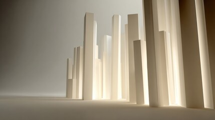 Fototapeta premium Modern Architectural Design Featuring Abstract White Structures Illuminated From Behind in a Minimalist Setting