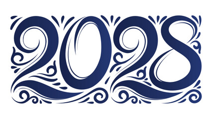 2028 New Year Number, with Blue Ornate Vector Style