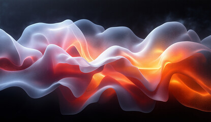 Abstract flowing waves of light and color against a dark background create a dynamic visual effect