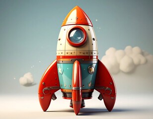 Retro rocket on a light background