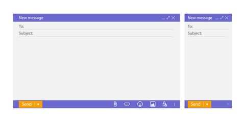 Empty mail page vector template. Flat web browser email mockup with subject line and message box. Online communication concept with modern ui window on white background isolated design