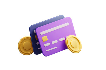 Stylized Purple and Blue Credit Cards with Coins debit card
