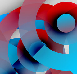 Obraz premium Abstract composition. Overlapping circles, vibrant colors, dynamic shapes create modern visual experience. Red, blue dominate.