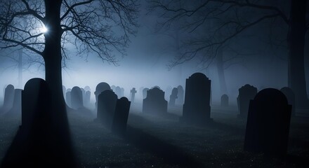 Spectral Mist Over Weathered Graveyard