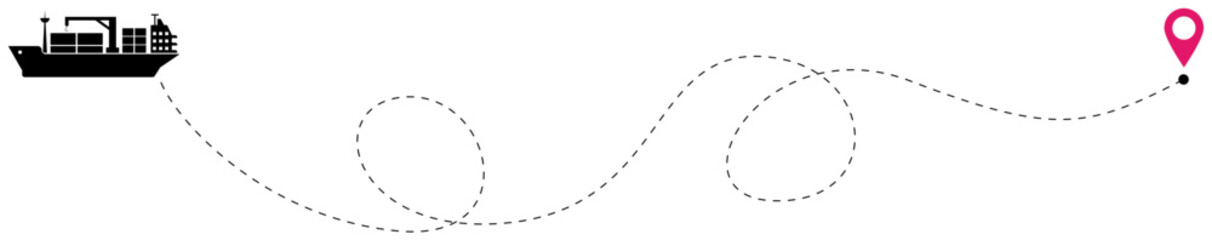 Vector dotted line route with cargo ship isolated on white background marine navigation transport voyage sea journey trip infographic design map concept illustration symbol graphic element