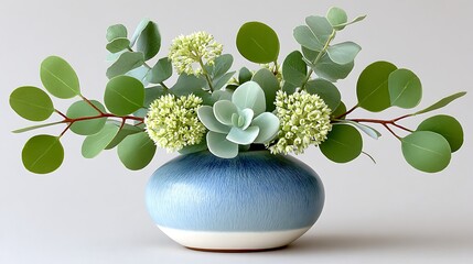 Heart-Shaped Clover Leaf Eucalyptus Arrangement in Elegant Blue Vase