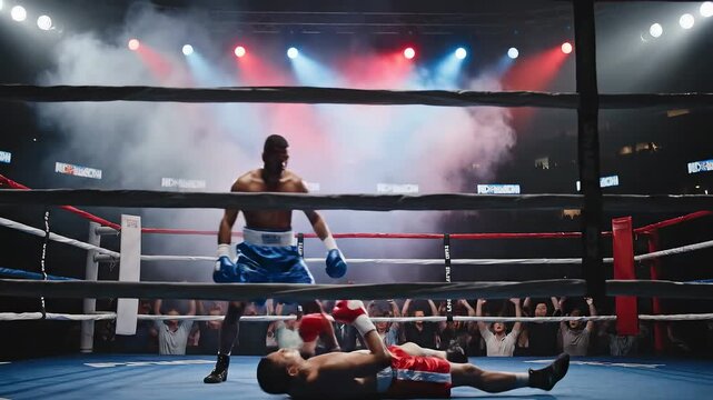 Boxers in boxing ring during heated competition