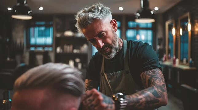 Professional barber styling a client's hair.
