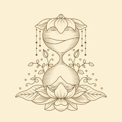 Lotus flower and hourglass design featuring sacred geometry and cosmic decorative elements