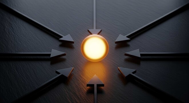 Arrows pointing to light sphere focus target convergence