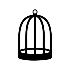 Black and white illustration of a classic bird cage silhouette vector