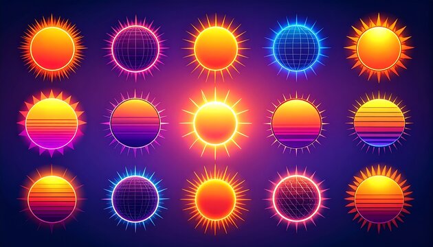 Retro sun icons in vibrant colors (1)