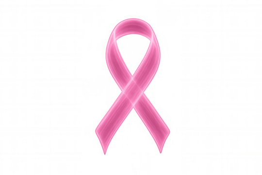 Pink ribbon symbolizing breast cancer awareness, support, hope, and charity, on transparent background