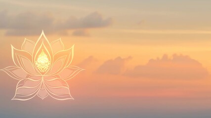 Glowing lotus flower animation in the sky for buddhism spiritual meditation and relaxation video footage.