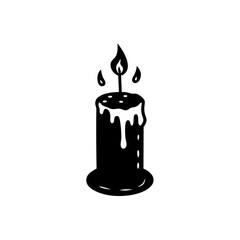 Simple black candle with dripping wax art on transparent background silhouette
