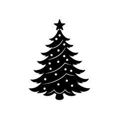 A christmas tree with star and ornaments on transparent background silhouette