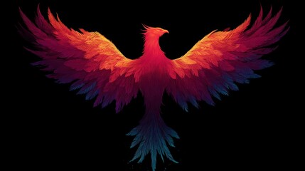 Fototapeta premium Colorful Phoenix Illustration With Vibrant Flames and Wings Spread
