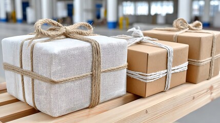 Wrapped Packages in Warehouse Setting Ready for Shipment and Delivery