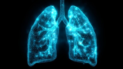The anatomy of the human respiratory system, including bronchi and alveoli, is visually represented in a 3D medical illustration of the lungs, created for educational, treatment, preventative, and
