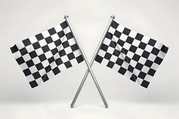 Fototapeta premium Two checkered flags crossed and isolated on white background