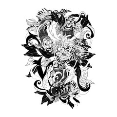 koi fish mandala coloring book illustration 