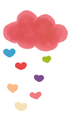 Pink Cloud with Colorful Hearts Rain – Cute Hand-Drawn Illustration. Cute Hand-Drawn Heart Pattern Background in Pastel Colors