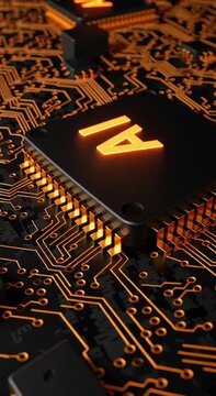 Close-up of AI circuitry on computer chip.