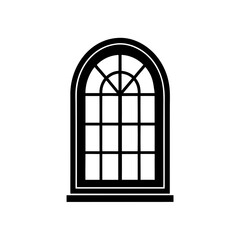 Arched window frame with leaf decoration on transparent background silhouette