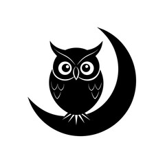 Silhouette of an owl sitting on the moon on transparent background