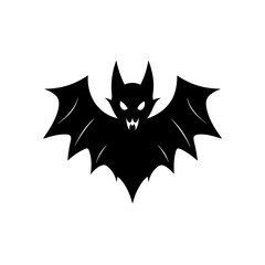 Silhouette of a black bat with sharp teeth on transparent background