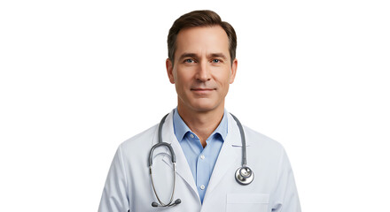 Portrait of a confident male doctor with stethoscope in medical uniform smiling