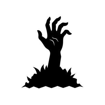 Silhouette of a zombie hand from the grave on transparent background