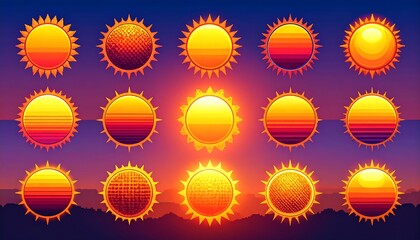 Retro video game sun icons