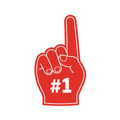 Red foam finger hand showing number one symbol for sports fans and celebrations creating a sense of victory and achievement isolated on white background