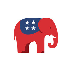 Iconic red elephant symbolizing the republican party with stars and stripes design patriotic political representation concept isolated on white background