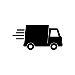 Speedy delivery truck icon simple black silhouette for fast shipping logistics and e-commerce transportation services isolated on white background