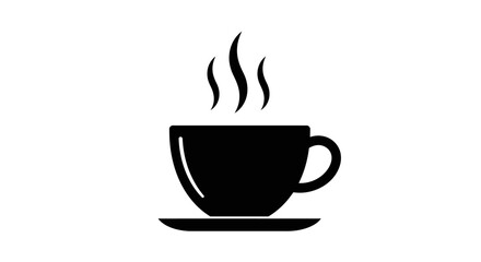 Iconic silhouette of a hot steaming coffee cup and saucer representing warmth and morning beverage enjoyment perfect for cafes isolated on white background