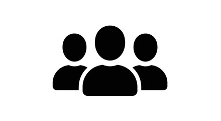 Stylized black silhouette of three people icons representing teamwork community and social connection isolated on white background