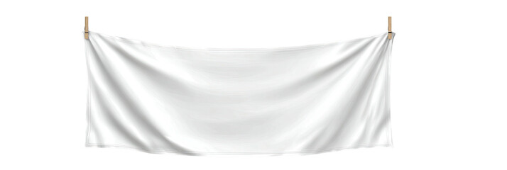 A pristine white fabric stretched between two clothespins against a transparent background